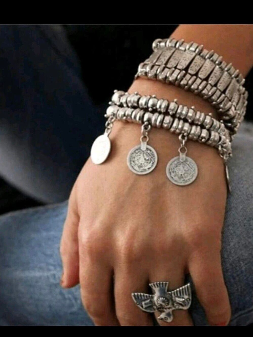 Silver Rustic Coin Charm Bracelet - Picture 3 of 5